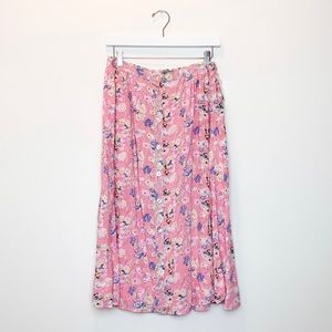 Brand New Forever 21 Pink Floral Flowy Midi Skirt with Buttons